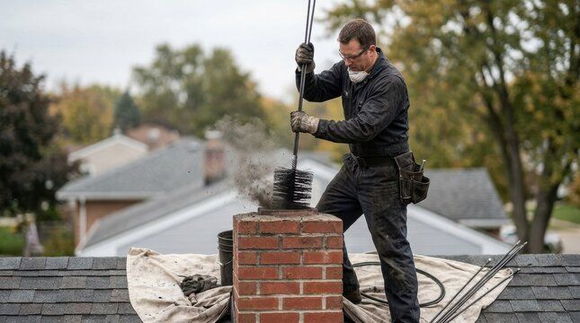 Sweep pulling a loaded brush from a chimney flue